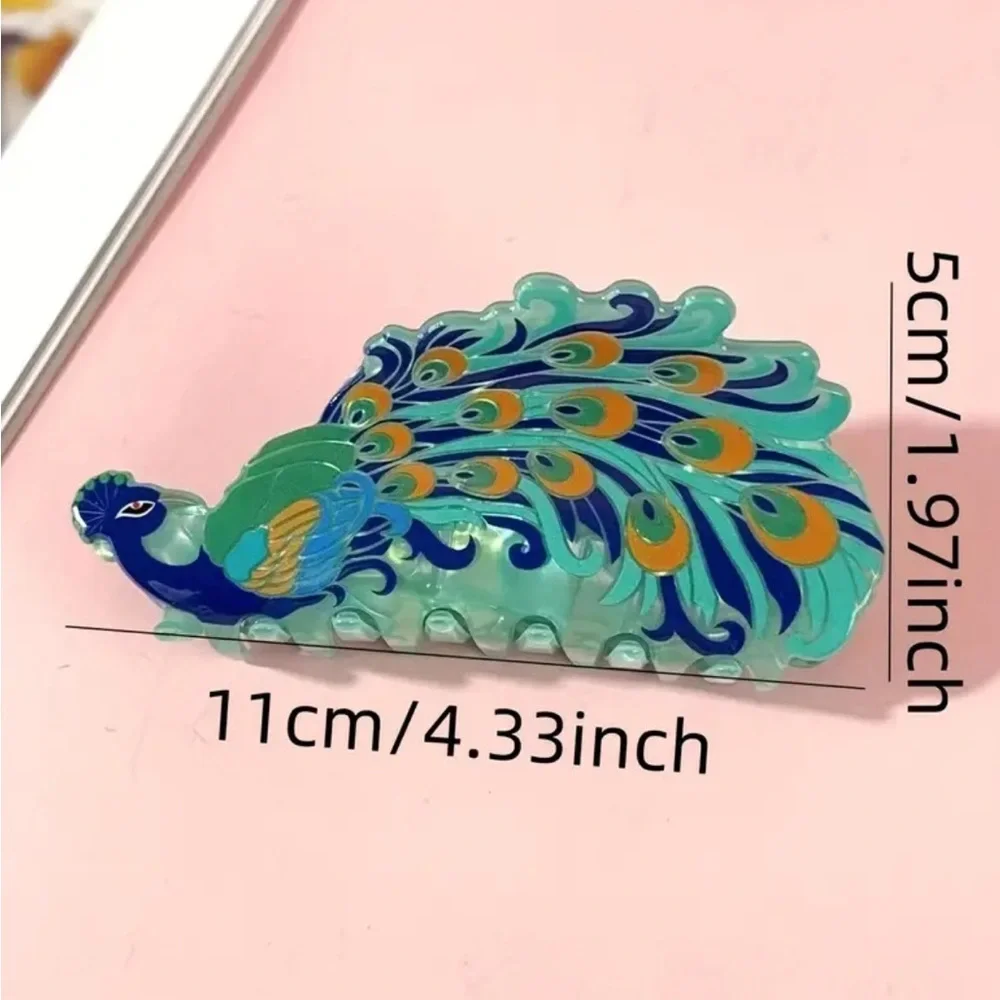 💖 3/$30 💖 Pink Green Peacock Hair Claw